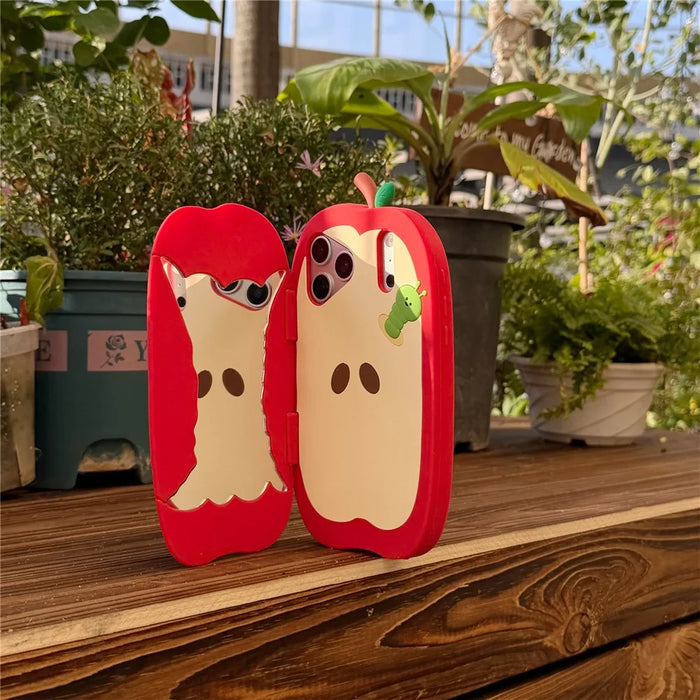 For iPhone 18 Pro / 17 Pro Case Flip Mirror Apple-Shaped Shockproof Silicone Phone Back Cover - 5