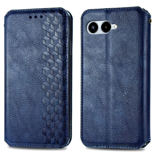 For T-Mobile REVVL 8 Case Rhombus Imprint PU Leather Wallet Phone Cover - Blue - 1