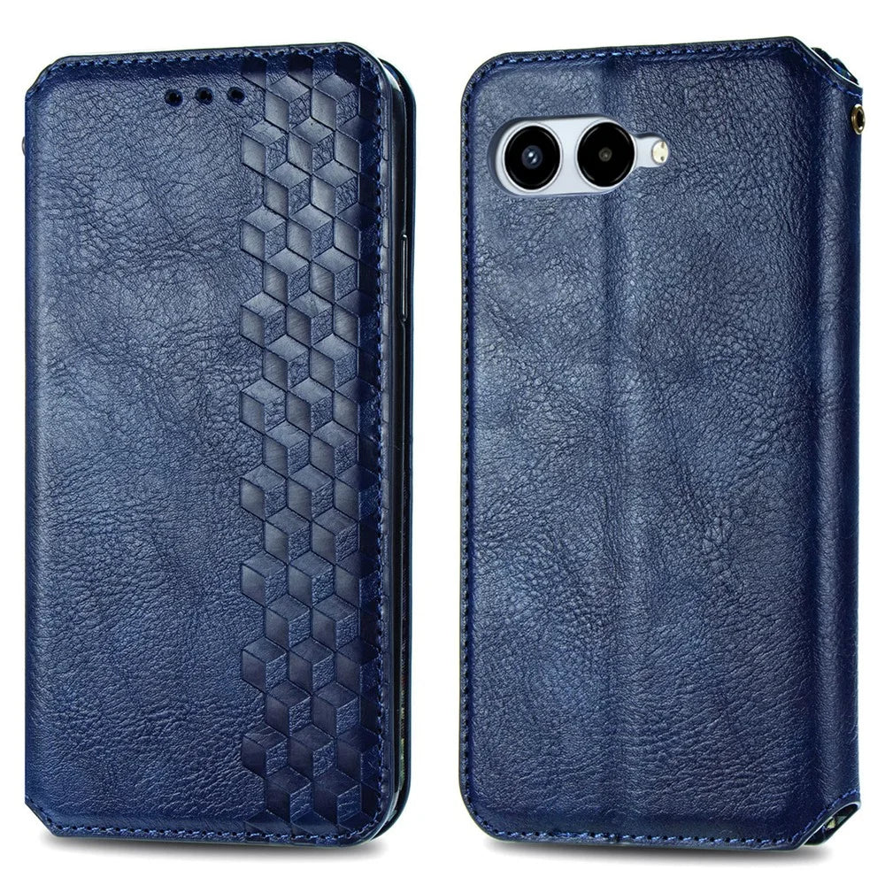 For T-Mobile REVVL 8 Case Rhombus Imprint PU Leather Wallet Phone Cover - Blue - 1