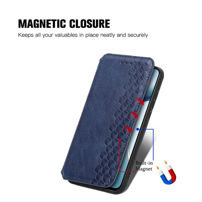 For T-Mobile REVVL 8 Case Rhombus Imprint PU Leather Wallet Phone Cover - Blue - 4