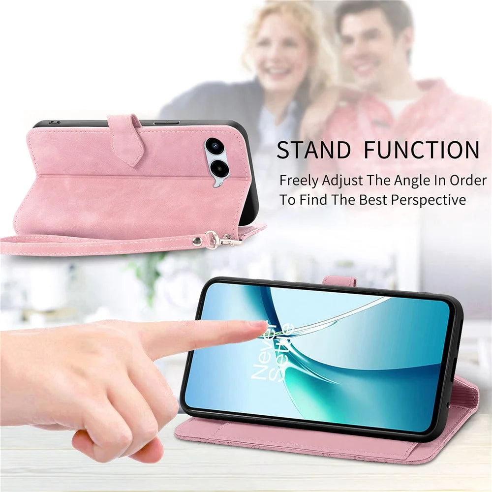 For T-Mobile REVVL 8 Zipper Wallet Case with Strap Flower Imprint PU Leather Phone Cover - Pink - 5