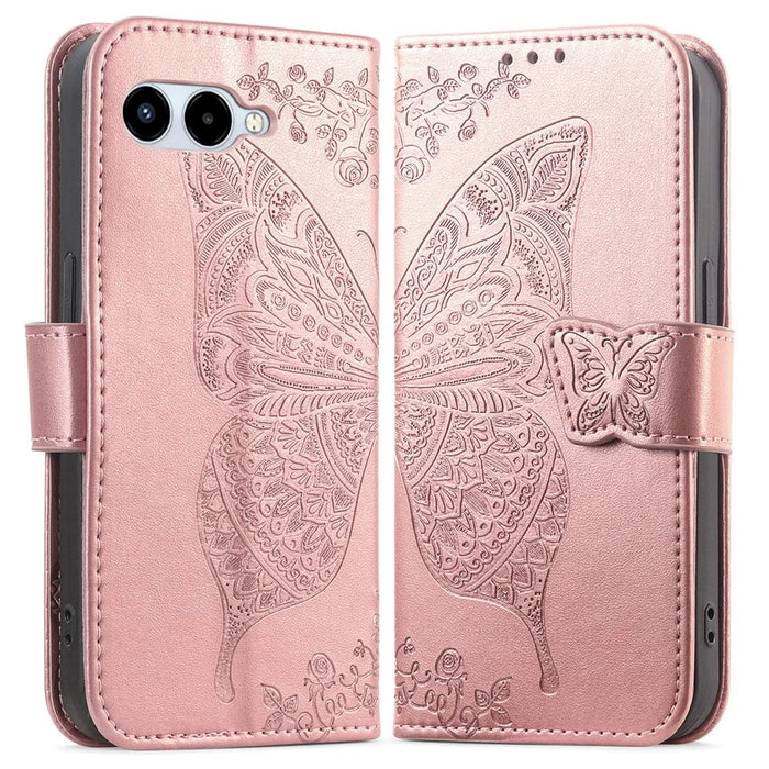 For T-Mobile REVVL 8 Case with Strap Butterfly Pattern PU Leather Wallet Phone Cover - Rose Gold - 1