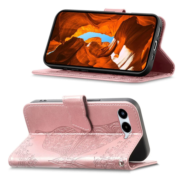For T-Mobile REVVL 8 Case with Strap Butterfly Pattern PU Leather Wallet Phone Cover - Rose Gold - 3