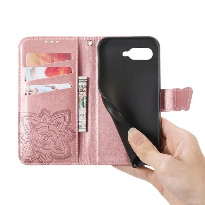 For T-Mobile REVVL 8 Case with Strap Butterfly Pattern PU Leather Wallet Phone Cover - Rose Gold - 5