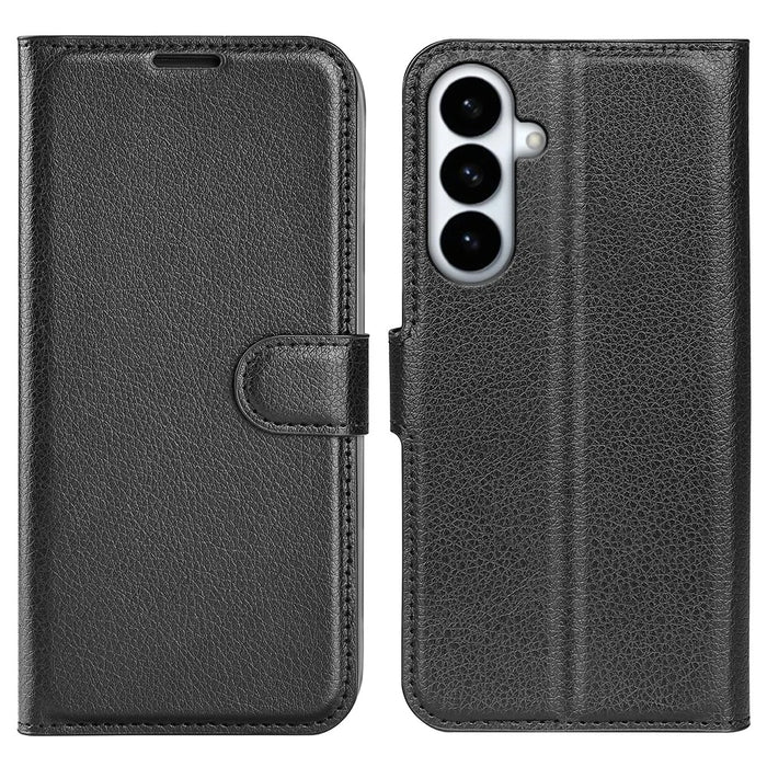 For Samsung Galaxy S26+ Case Wallet Stand Litchi Texture Shockproof Leather Phone Cover - Black - 1