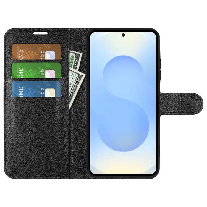For Samsung Galaxy S26+ Case Wallet Stand Litchi Texture Shockproof Leather Phone Cover - Black - 2