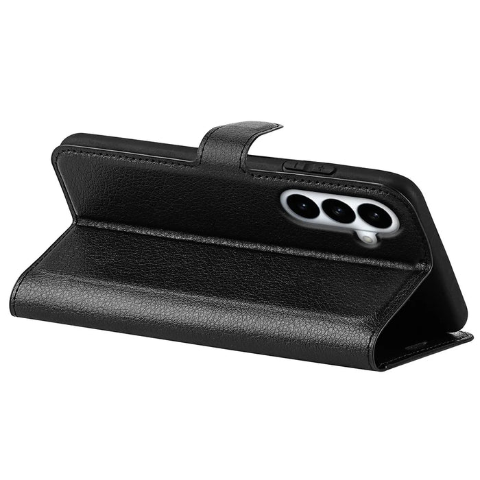 For Samsung Galaxy S26+ Case Wallet Stand Litchi Texture Shockproof Leather Phone Cover - Black - 4