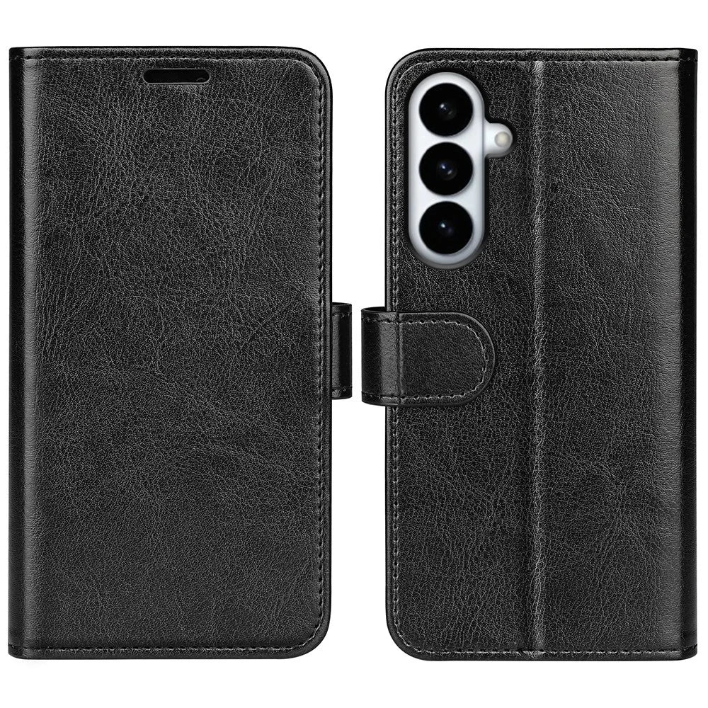 For Samsung Galaxy S26+ Case Crazy Horse Texture Stand Leather Phone Cover - Black - 1