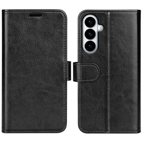 For Samsung Galaxy S26+ Case Crazy Horse Texture Stand Leather Phone Cover - Black - 1