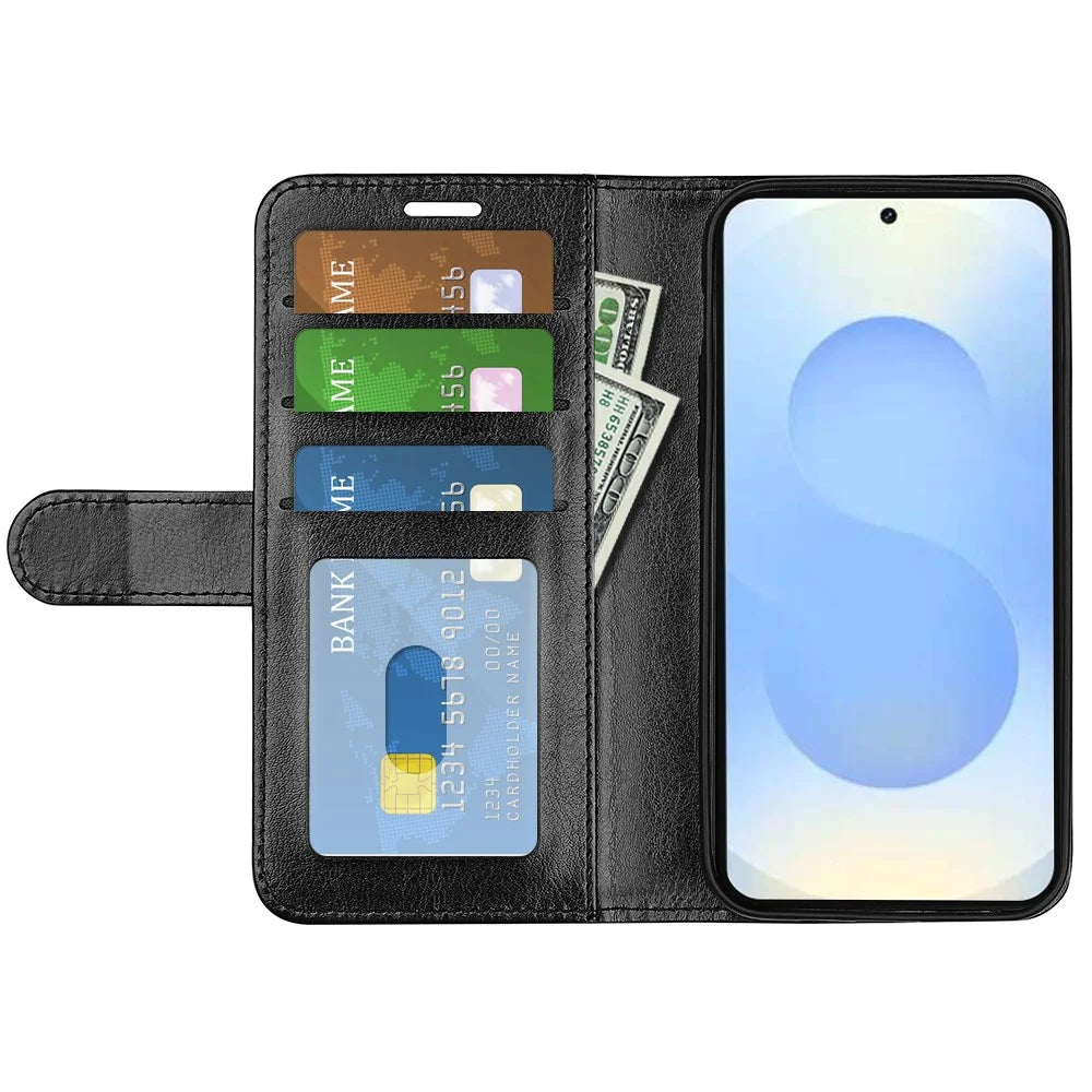 For Samsung Galaxy S26+ Case Crazy Horse Texture Stand Leather Phone Cover - Black - 2
