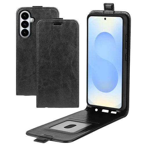 For Samsung Galaxy S26+ Case with Card Slots Vertical Flip Leather Phone Cover - Black - 1