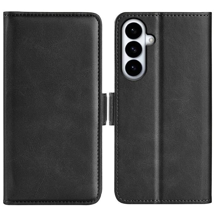 For Samsung Galaxy S26+ Case Calf Texture Leather Wallet Phone Cover - Black - 1
