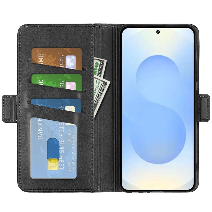 For Samsung Galaxy S26+ Case Calf Texture Leather Wallet Phone Cover - Black - 2