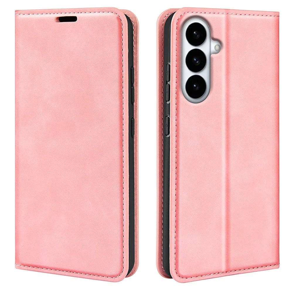 For Samsung Galaxy S26+ Case Skin Touch Leather Wallet Phone Cover - Pink - 1
