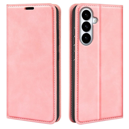 For Samsung Galaxy S26+ Case Skin Touch Leather Wallet Phone Cover - Pink - 1