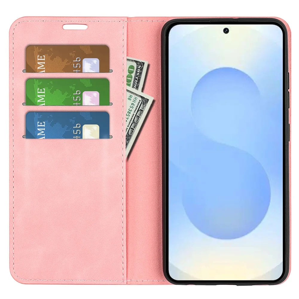 For Samsung Galaxy S26+ Case Skin Touch Leather Wallet Phone Cover - Pink - 2