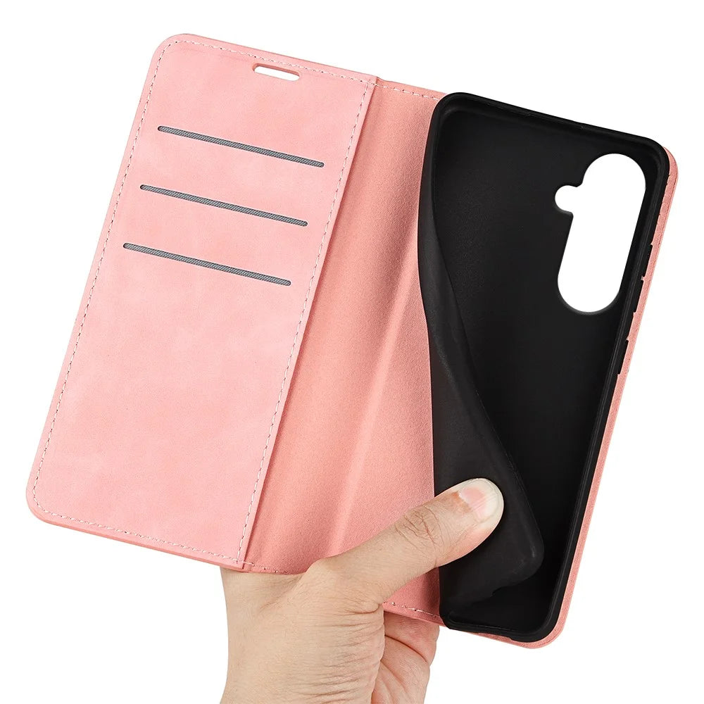 For Samsung Galaxy S26+ Case Skin Touch Leather Wallet Phone Cover - Pink - 4
