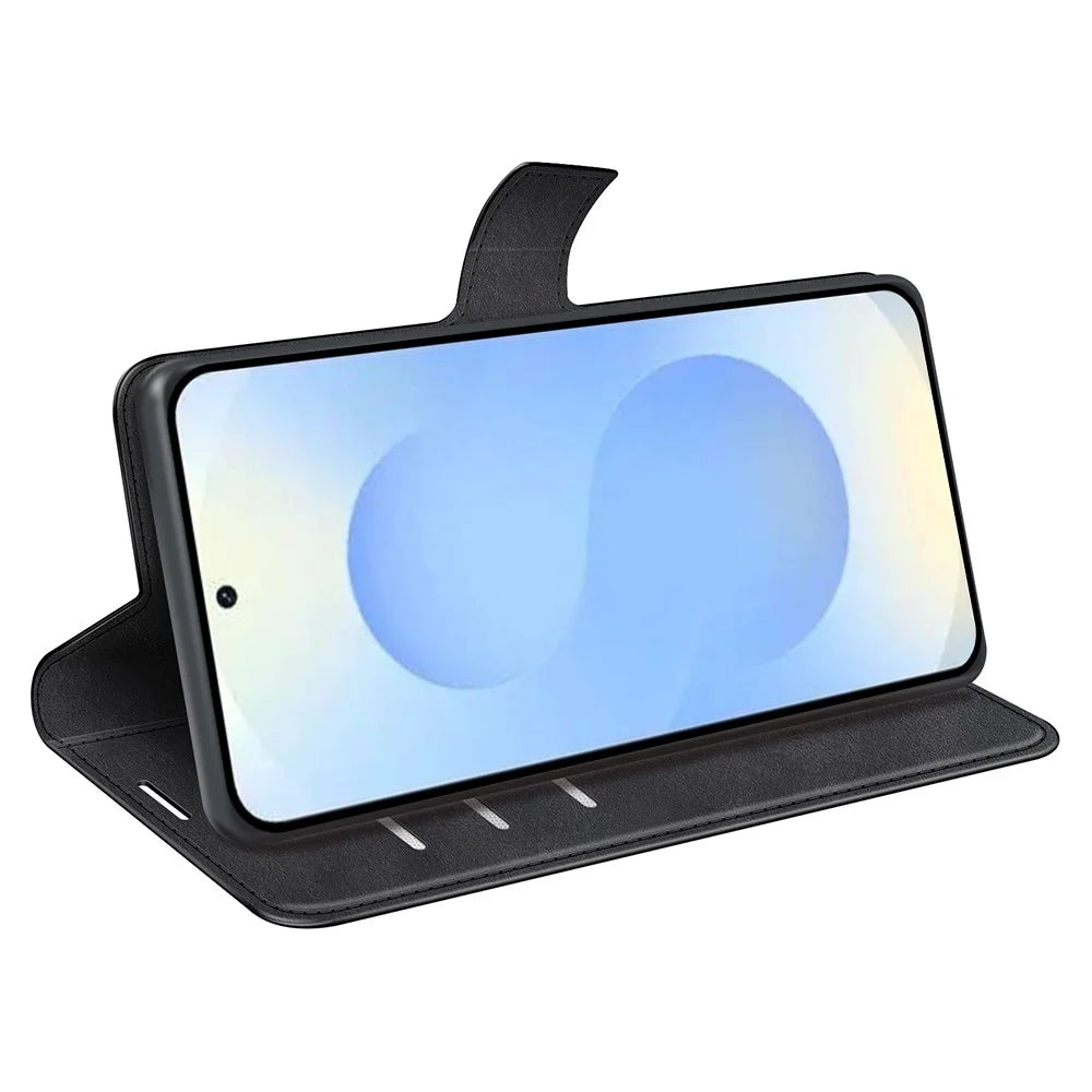 For Samsung Galaxy S26+ Stand Case Anti-Scratch Calf Texture Leather Phone Cover - Black - 3