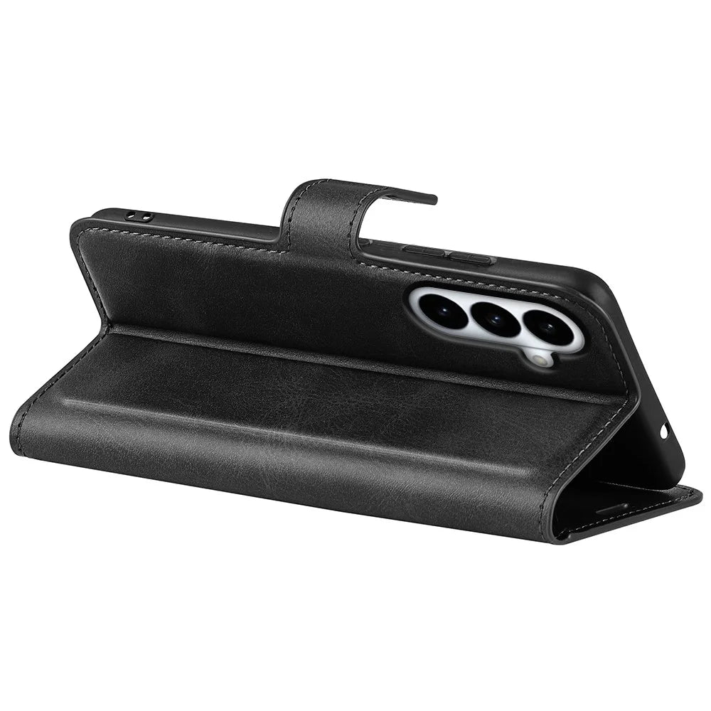 For Samsung Galaxy S26+ Stand Case Anti-Scratch Calf Texture Leather Phone Cover - Black - 4