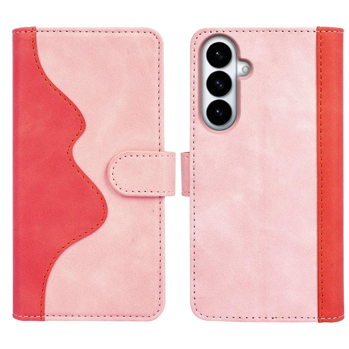 For Samsung Galaxy S26+ Wallet Case Leather Phone Cover Splicing Color - Pink - 1