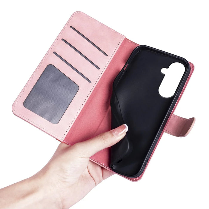 For Samsung Galaxy S26+ Wallet Case Leather Phone Cover Splicing Color - Pink - 4