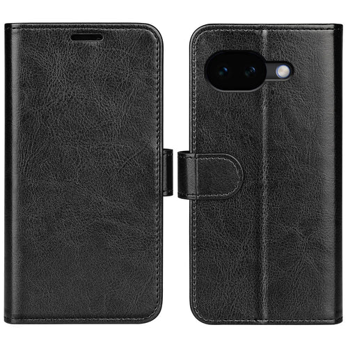 For Google Pixel 10a Case Crazy Horse Texture Stand Leather Phone Cover - Black - 1