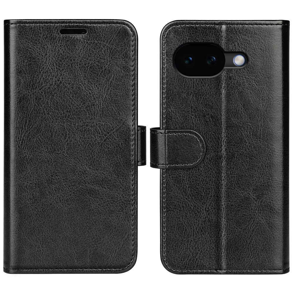 For Google Pixel 10a Case Crazy Horse Texture Stand Leather Phone Cover - Black - 1