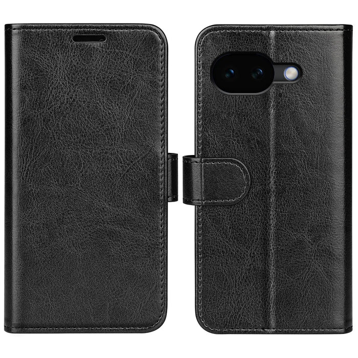 For Google Pixel 10a Case Crazy Horse Texture Stand Leather Phone Cover - Black - 1