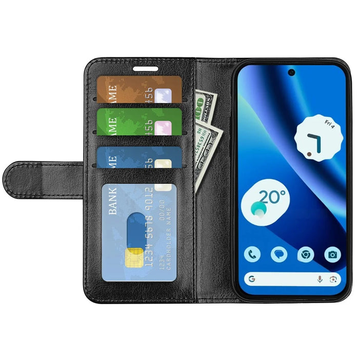 For Google Pixel 10a Case Crazy Horse Texture Stand Leather Phone Cover - Black - 2