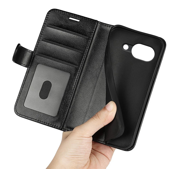 For Google Pixel 10a Case Crazy Horse Texture Stand Leather Phone Cover - Black - 5