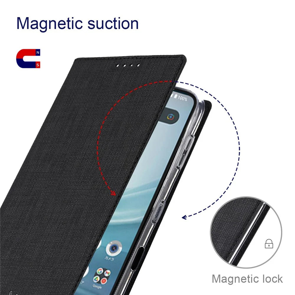 VILI DMX Series for Sharp Aquos Sense 7 Plus PU Leather Stand Card Slots Case Magnetic Absorption Flip Protective Phone Cover - Black - 5