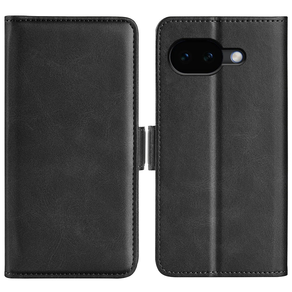 For Google Pixel 10a Case Calf Texture Leather Wallet Phone Cover - Black - 1