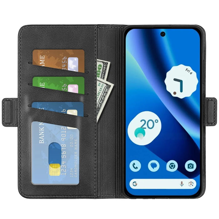 For Google Pixel 10a Case Calf Texture Leather Wallet Phone Cover - Black - 2
