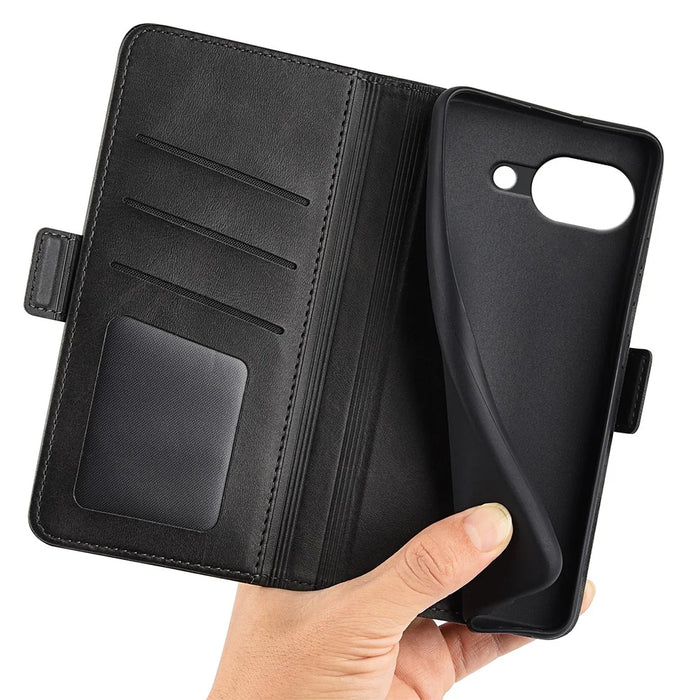 For Google Pixel 10a Case Calf Texture Leather Wallet Phone Cover - Black - 5