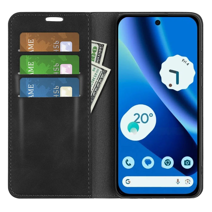 For Google Pixel 10a Case Skin Touch Leather Wallet Phone Cover - Black - 2