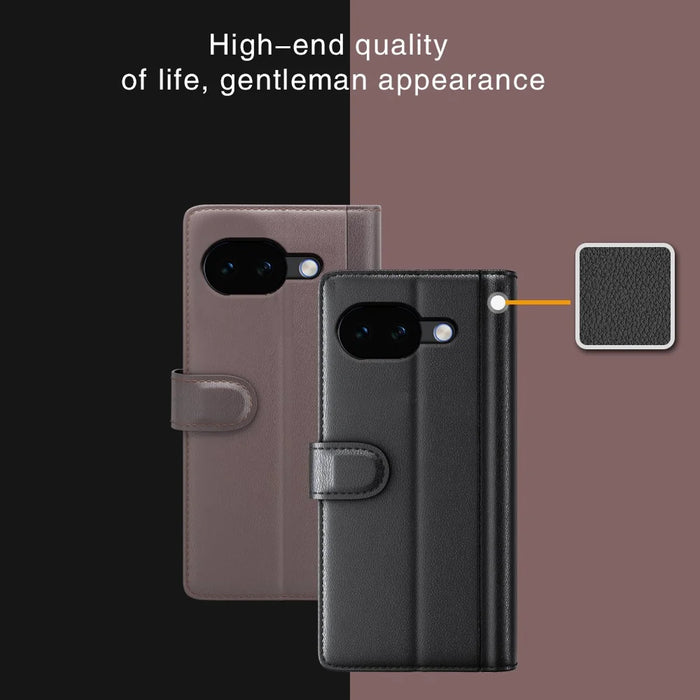 For Google Pixel 10a Case Genuine Split Leather Phone Cover with Wallet Stand - Brown - 7