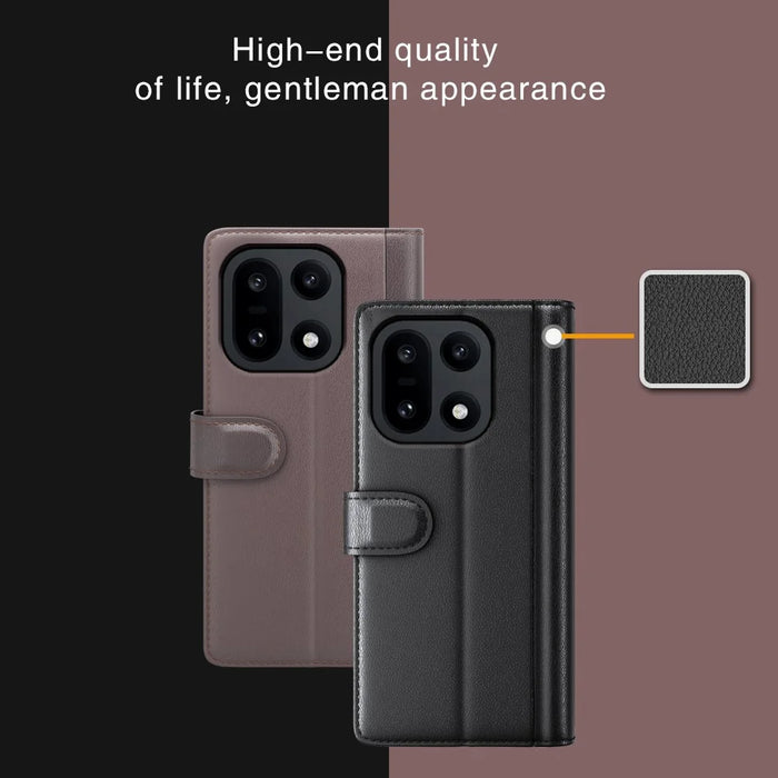 For OnePlus 15 5G Case Genuine Split Leather Phone Cover with Wallet Stand - Brown - 7