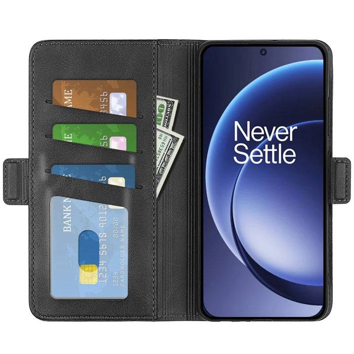For OnePlus 15 5G Case Calf Texture Leather Wallet Phone Cover - Black - 2