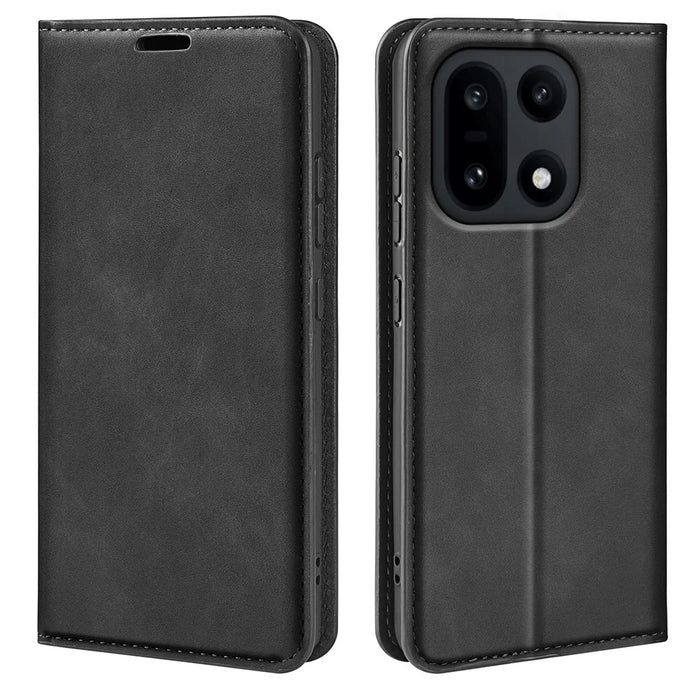 For OnePlus 15 5G Case Skin Touch Leather Wallet Phone Cover - Black - 1