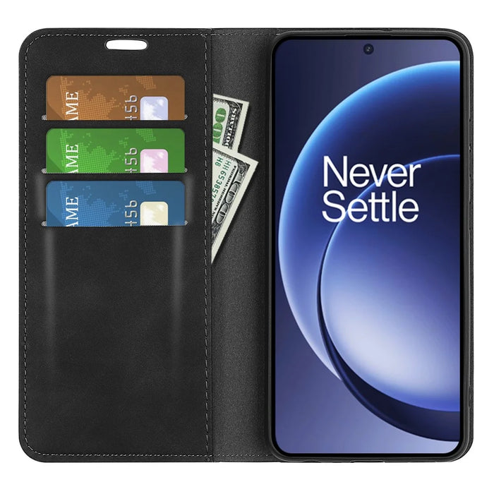 For OnePlus 15 5G Case Skin Touch Leather Wallet Phone Cover - Black - 2