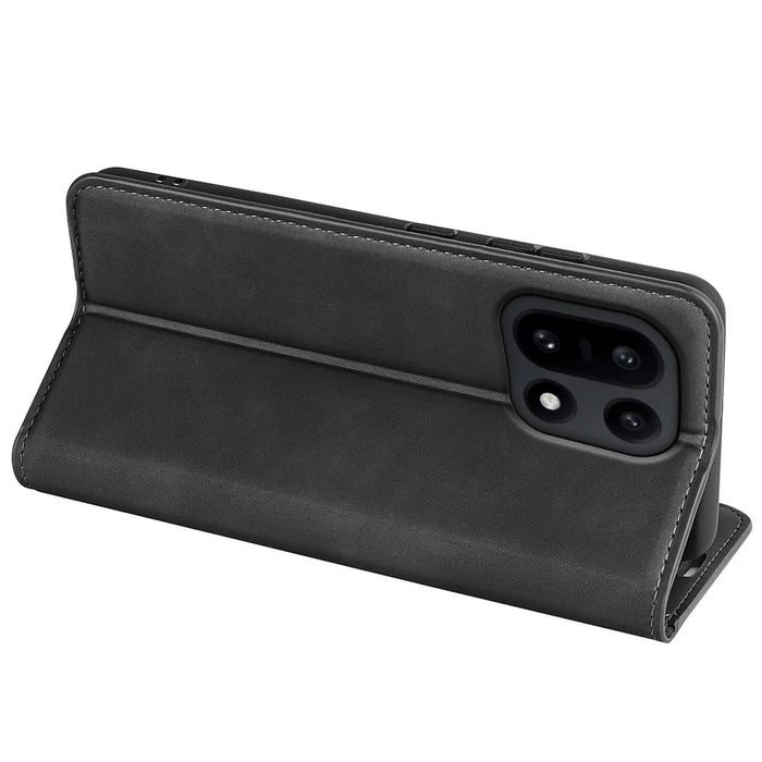 For OnePlus 15 5G Case Skin Touch Leather Wallet Phone Cover - Black - 4