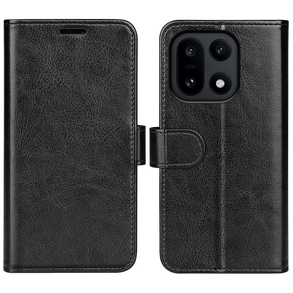 For OnePlus 15 5G Case Crazy Horse Texture Stand Leather Phone Cover - Black - 1