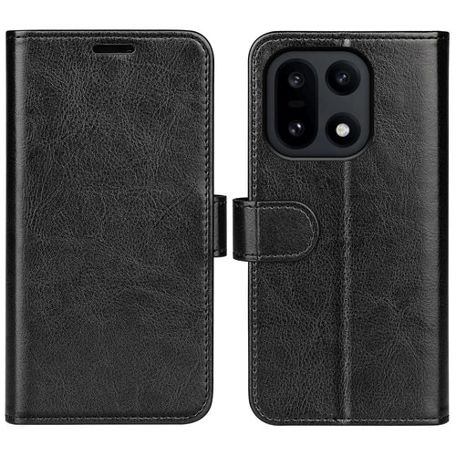 For OnePlus 15 5G Case Crazy Horse Texture Stand Leather Phone Cover - Black - 1
