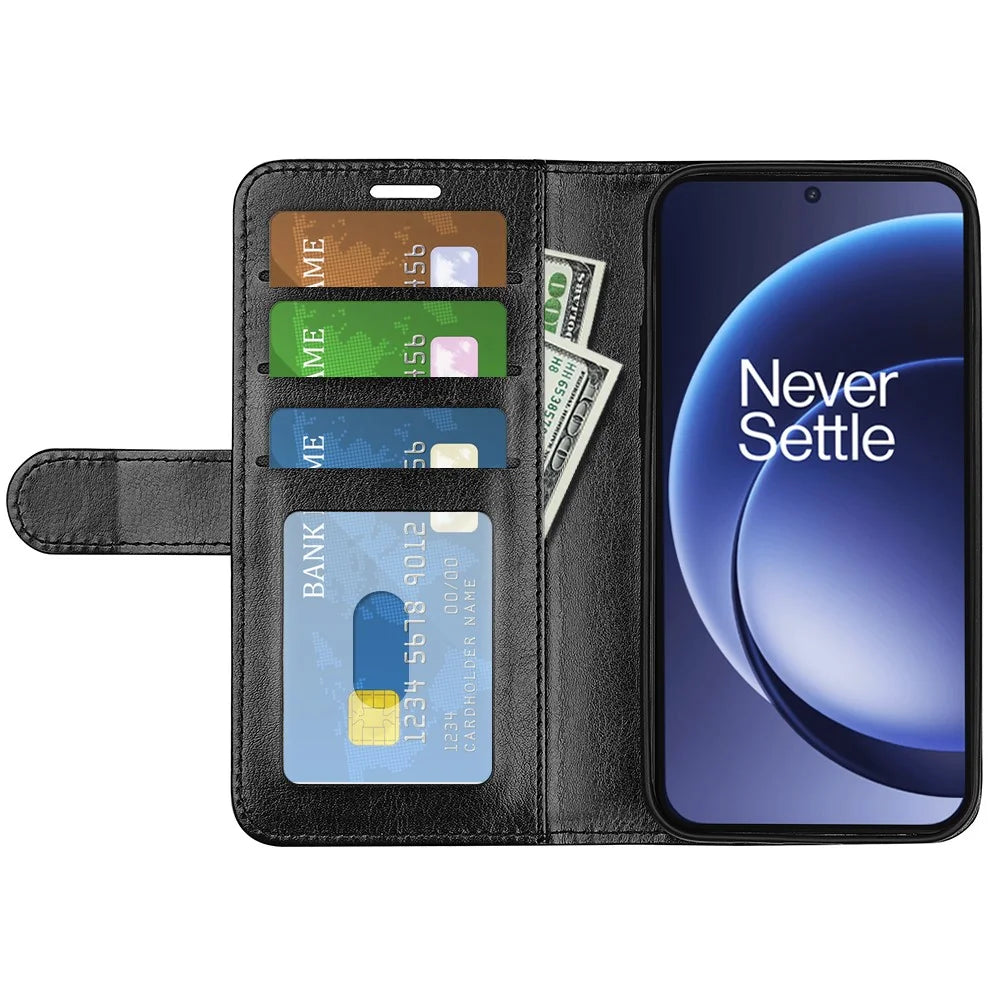 For OnePlus 15 5G Case Crazy Horse Texture Stand Leather Phone Cover - Black - 2