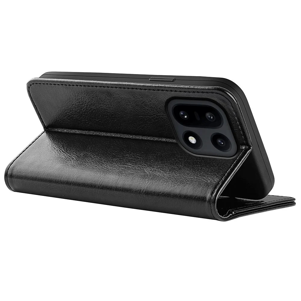 For OnePlus 15 5G Case Crazy Horse Texture Stand Leather Phone Cover - Black - 4