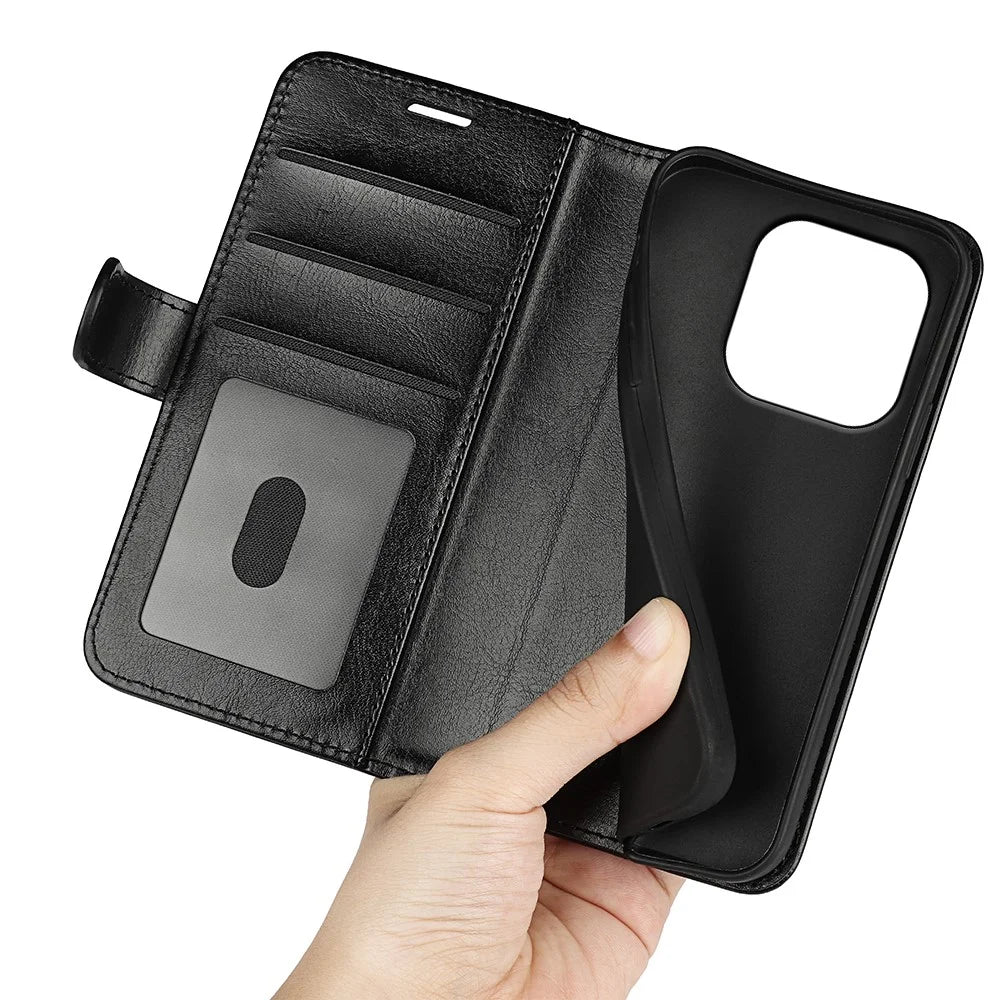 For OnePlus 15 5G Case Crazy Horse Texture Stand Leather Phone Cover - Black - 5
