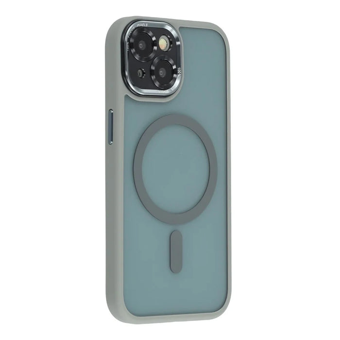 For iPhone 15 Magnetic Case TPU + Acrylic Hybrid Phone Shell - Grey - 1