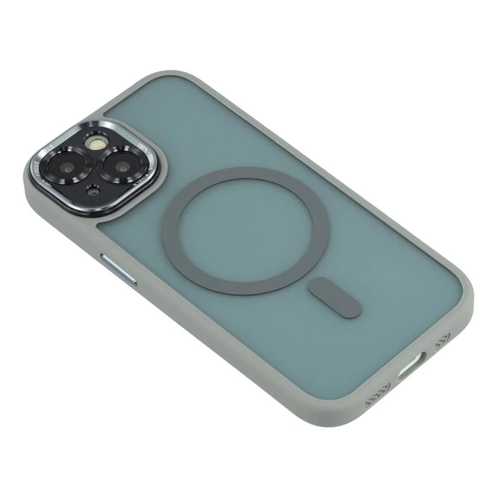 For iPhone 15 Magnetic Case TPU + Acrylic Hybrid Phone Shell - Grey - 4