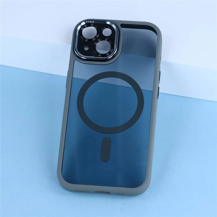 For iPhone 15 Magnetic Case TPU + Acrylic Hybrid Phone Shell - Grey - 6