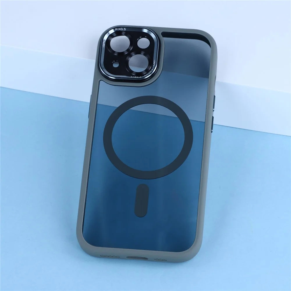 For iPhone 15 Plus Magnetic Case TPU + Acrylic Hybrid Phone Shell - Grey - 6